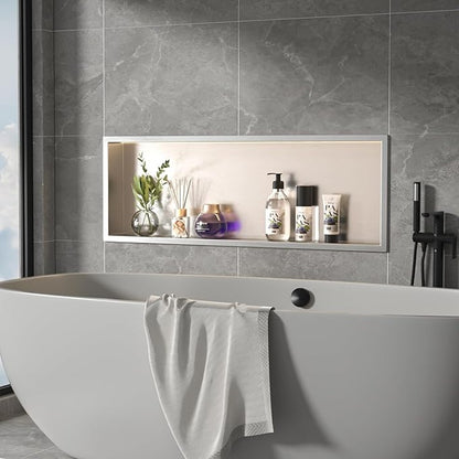 LED Shower Niche 30" X 12" Brushed 304 Stainless Steel Waterproof Recessed Shelf