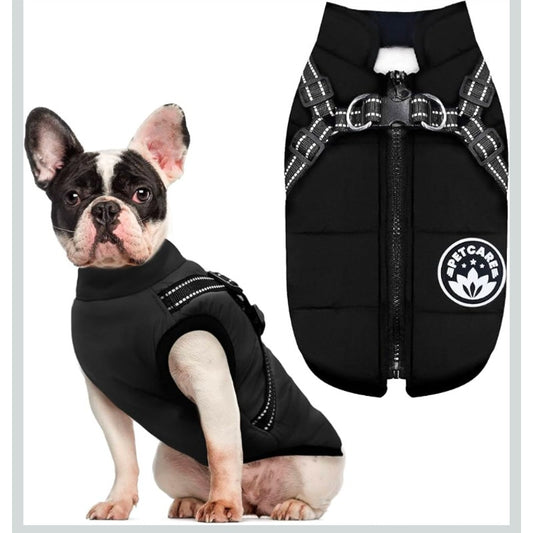 Winter Dog Coat with Harness Built in Waterproof Dog Jacket Warm Pet Fleece Vest