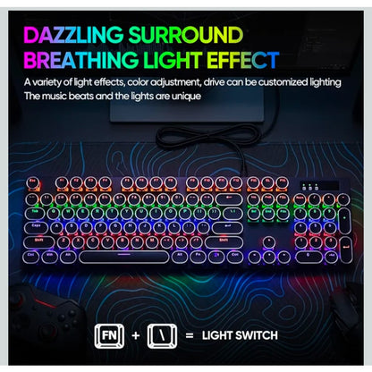 Wired Typewriter Style Mechanical Gaming Keyboard0