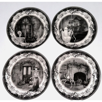 EATON FINE DINING Spooky House Halloween Salad Dessert Plates Set of 4 NEW 7 1/2"