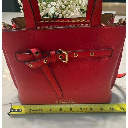 NEW Michael Kors Emilia Small Belted Satchel Red Pebbled Leather Crossbody Bag