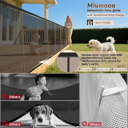 New Retractable Baby / Pet Gate Extra Wide Reinforced 34" x 200" Indoor Outdoor 16FT Garage Gate