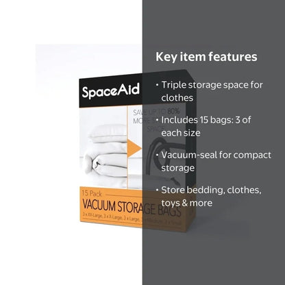 Vacuum Storage Bag Set Space Saver Sealer Compression Bags Variety 15 Pack