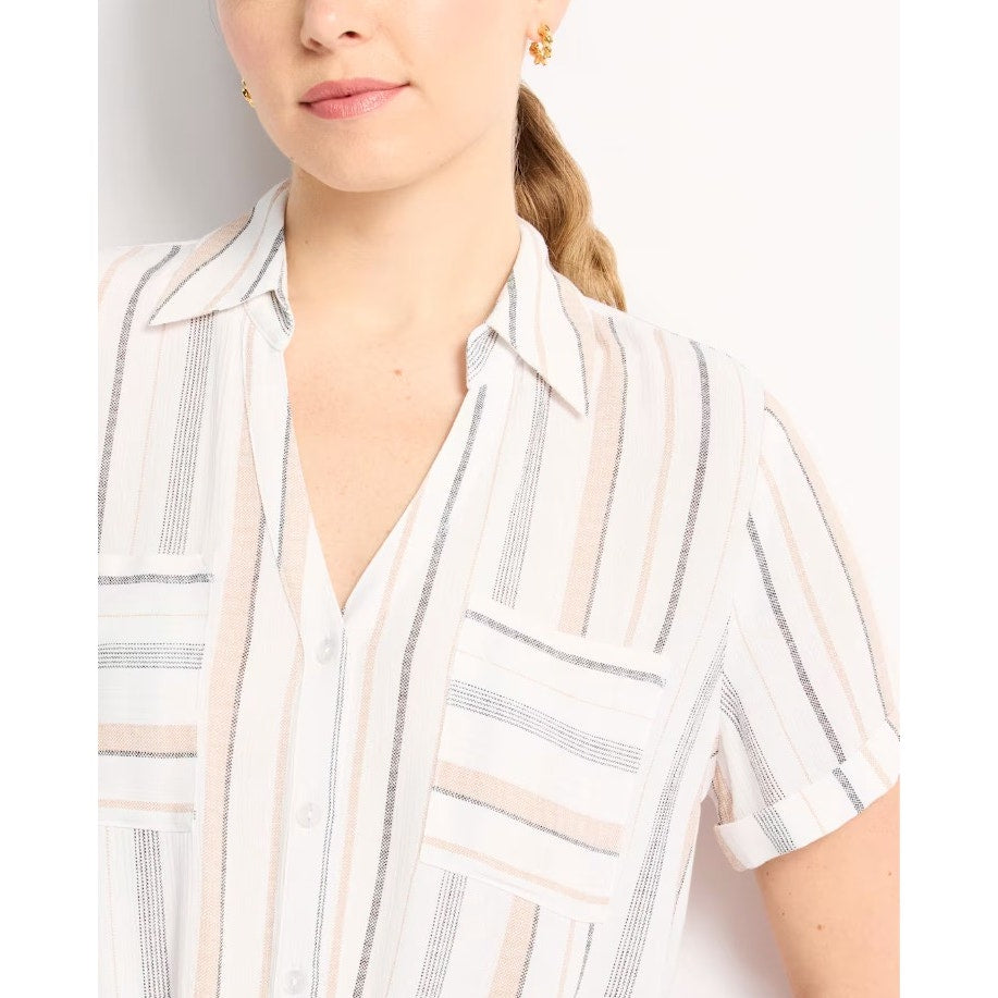 Women's Striped Button FORTUNE + IVY Candace Two Pocket Tie Front Blouse Size M (Medium) NEW