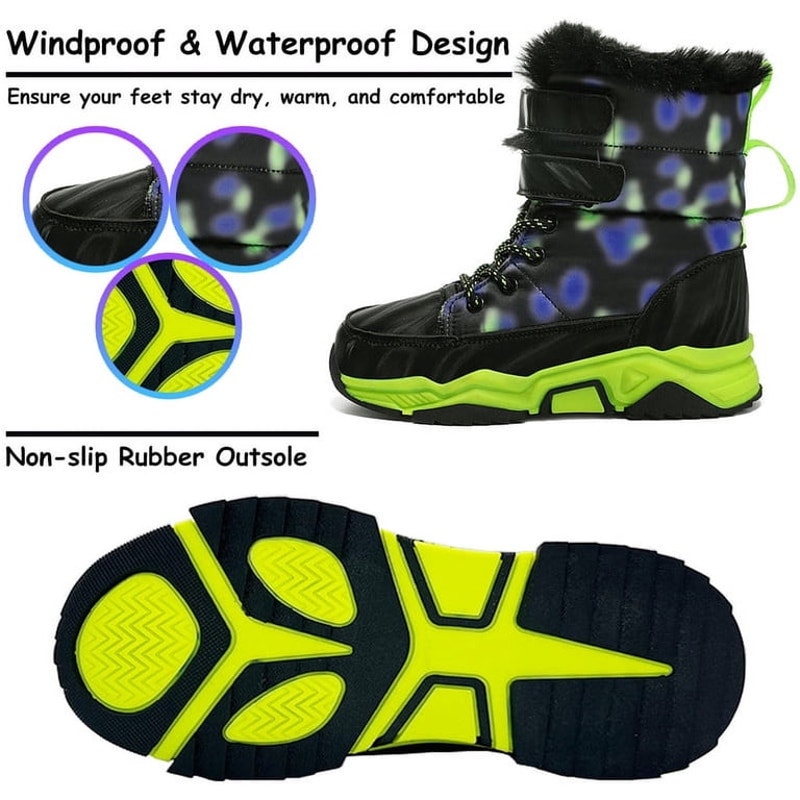 Kids Size 1.5 Snow Boots Waterproof Outdoor Anti-Slip Mid Calf Faux Fur Lining
