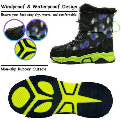 Kids Size 1.5 Snow Boots Waterproof Outdoor Anti-Slip Mid Calf Faux Fur Lining