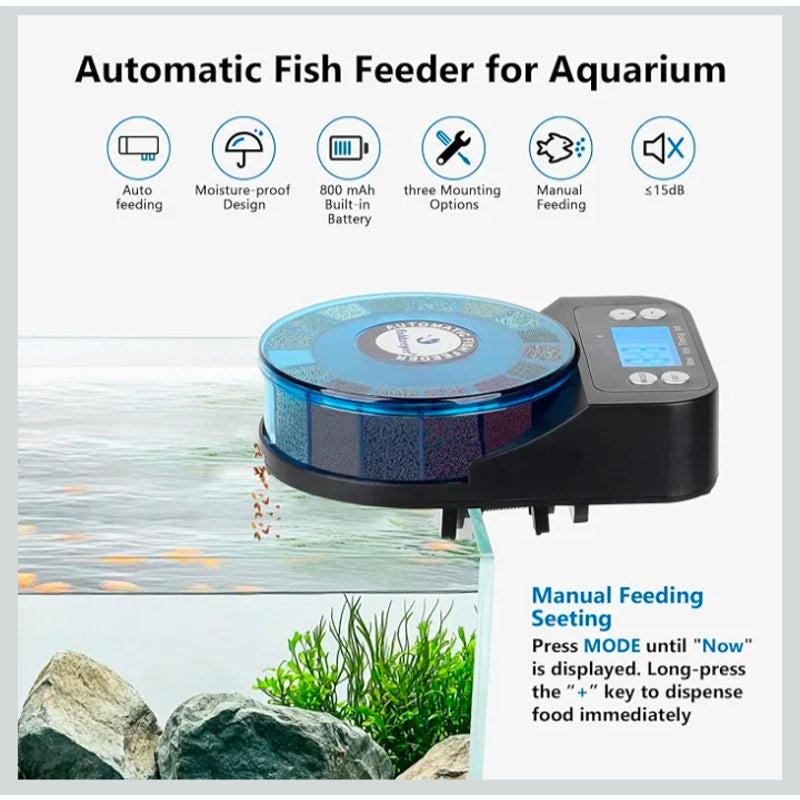 Fishkeeper Automatic Fish Feeder for Aquarium, Rechargeable Auto Dispenser
