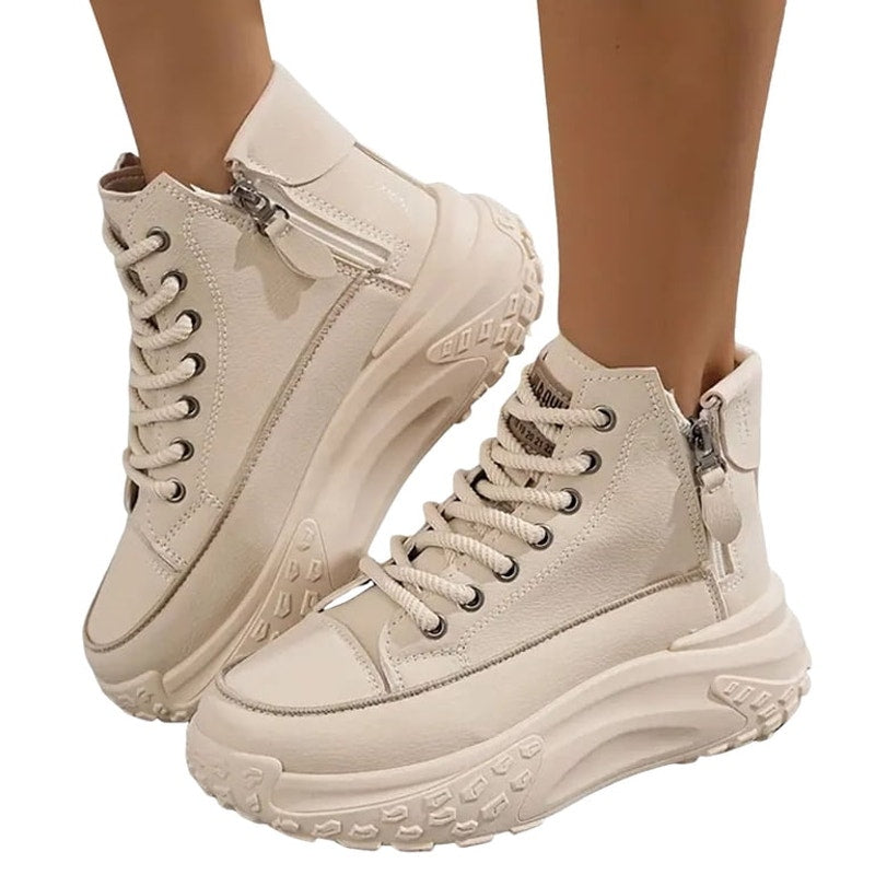 Woman's Lace Up Size 5.5 Platform High Top Sneakers with Side Zip