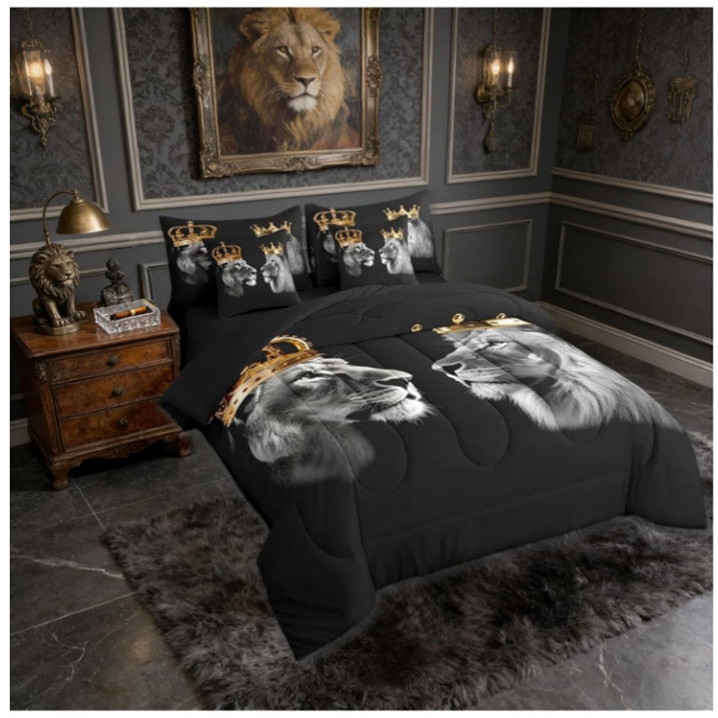 Castle Fairy Wild Lion Reversible Comforter Set 7 Piece King Size