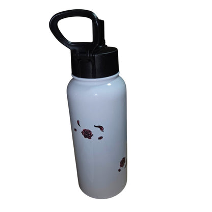 Cat & Skull Flower Halloween Water Bottle Stainless Steel Insulated w/ Straw UV DTF