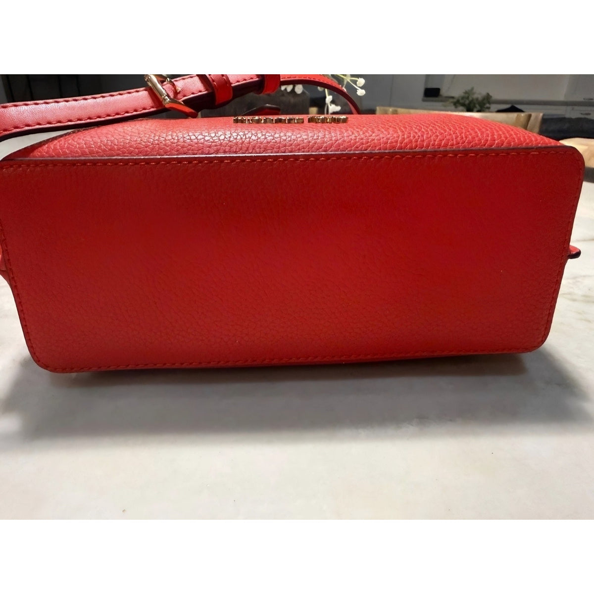 NEW Michael Kors Emilia Small Belted Satchel Red Pebbled Leather Crossbody Bag