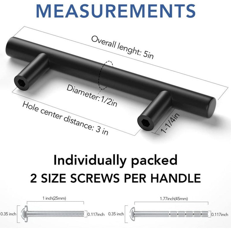 30-pack Cabinet Handles, 3" Hole Center, Matte Black