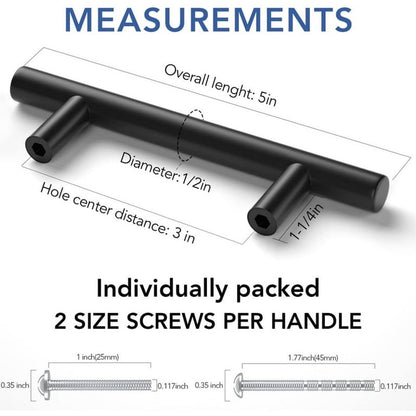30-pack Cabinet Handles, 3" Hole Center, Matte Black
