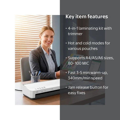 Laminator Machine, A4 Laminators Hot & Cold w/ 15 Laminating Sheets and Trimmer