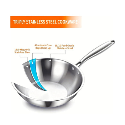 Tri-Ply Stainless Steel 12 inch Wok & Stir-Fry Pan