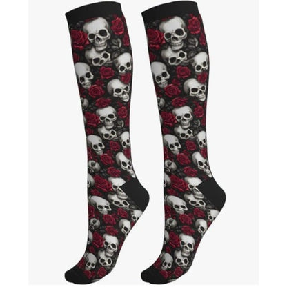 Skull Roses Compression Socks Women Men 15-20mmHg Athletic Running Cycling One Size