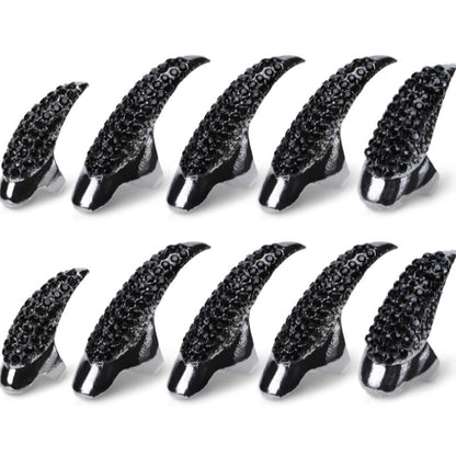 10 Pcs Halloween Black Jeweled Nail Claw Ring Costume Claws