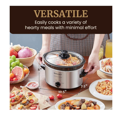 Stainless Steel Electric 2 Qt Oval Slow Cooker Adjustable Temp Dishwasher Safe