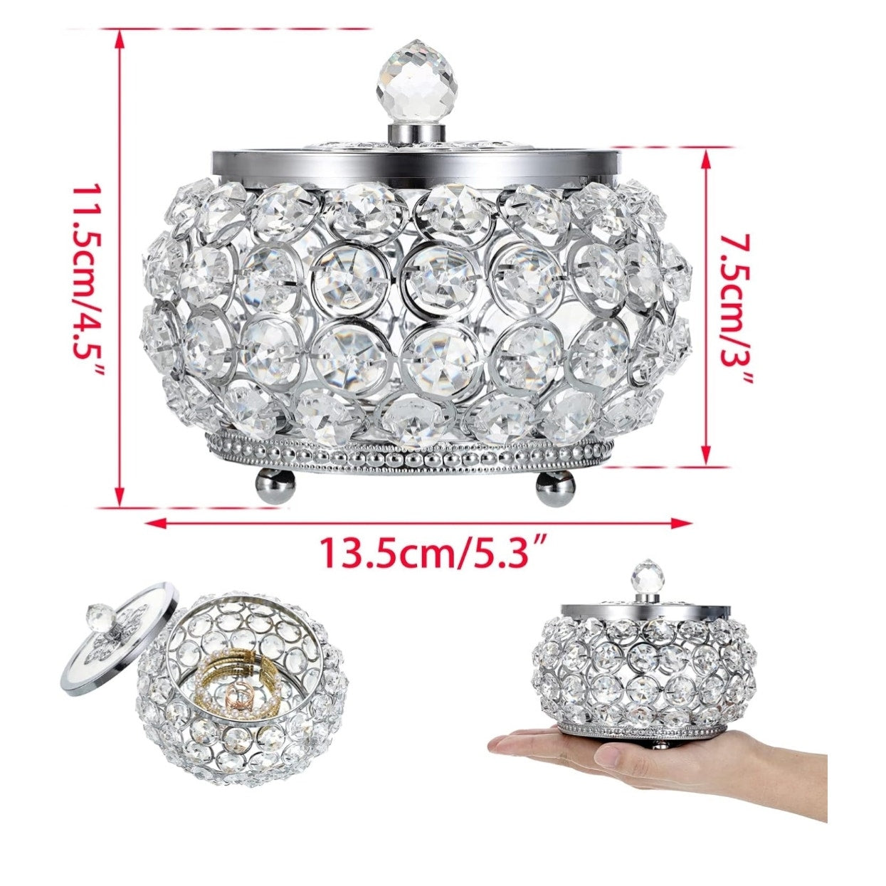 Crystal Jewelry Trinket Box with Glass Lid