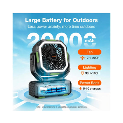 Camping Fan, Portable/ Rechargeable with 20000mAh Battery