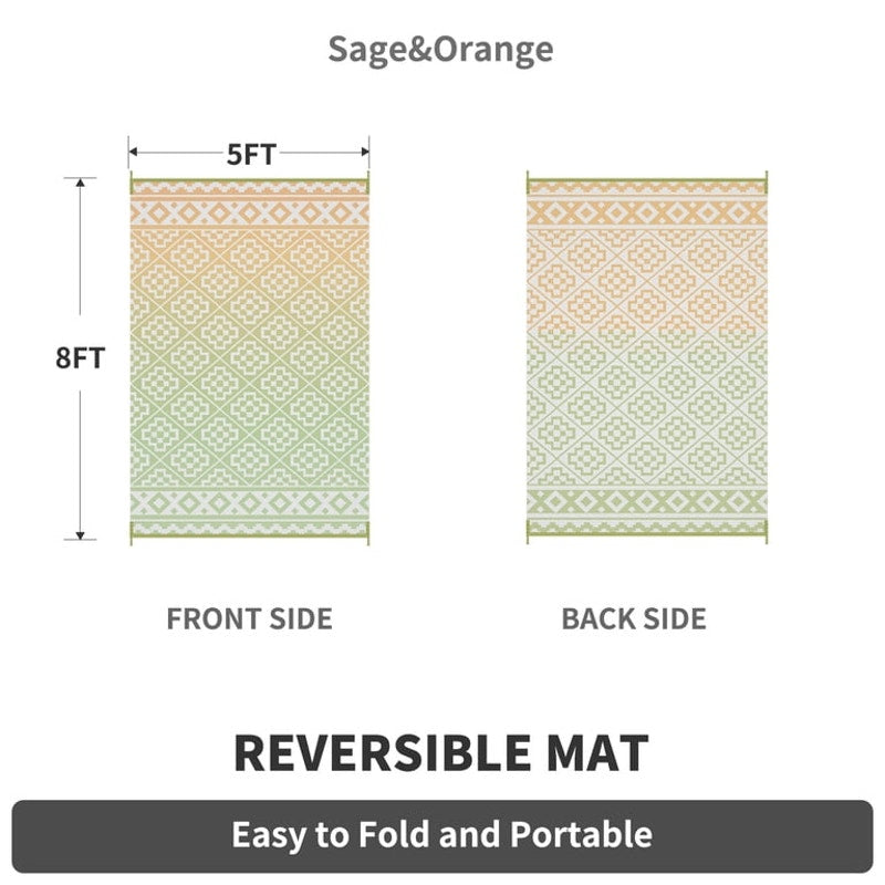 Outdoor Rug 5'x8' Waterproof Reversible Patio Rug Boho Geometric Indoor Outdoor Rugs