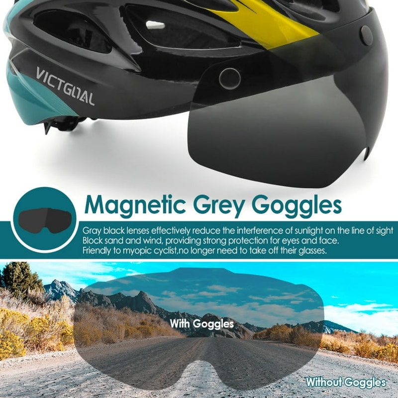 Bike Helmet for Adults with Light and Goggles Fits 58 - 62 cm (22.83-24.41 in)