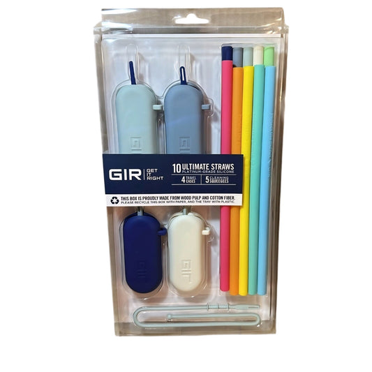 GIR: 10 Pack Ultimate Silicone Straws With 4 Travel Cases & Cleaning Squeegees
