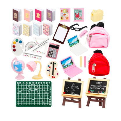 34 Pieces Doll House School Supplies Mini School Accessories