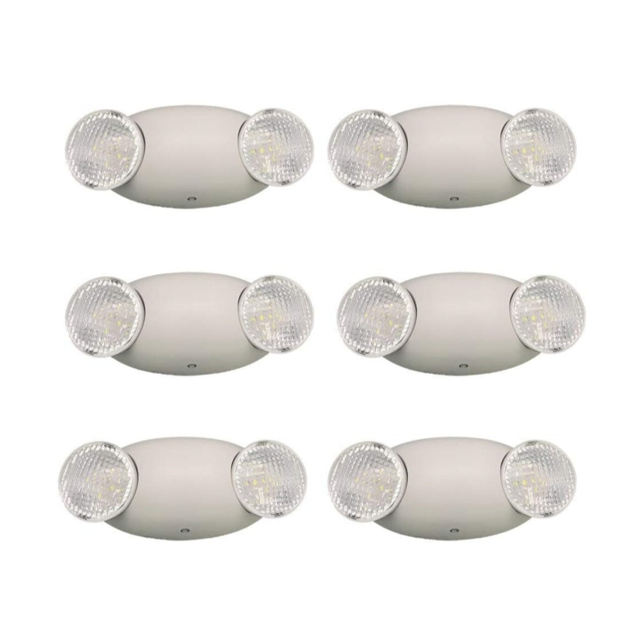 LED Emergency Light, UL Certified, 6-Pack, Adjustable Two LED Bug Eye Head, Battery Backup.