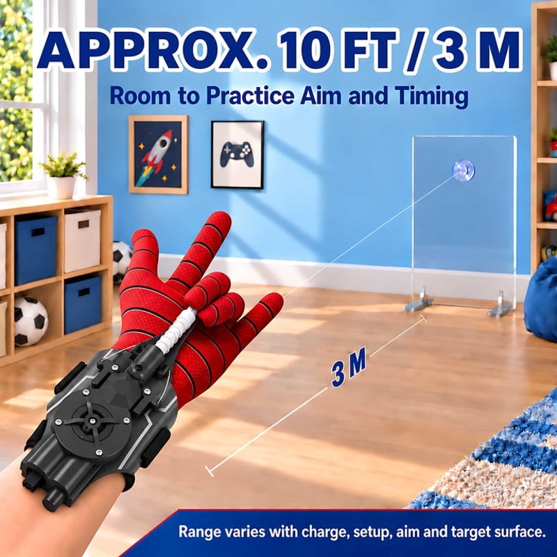 Black Spider Web Shooter Toy Kids USB Rechargeable Wrist Launcher w/ Auto Reel