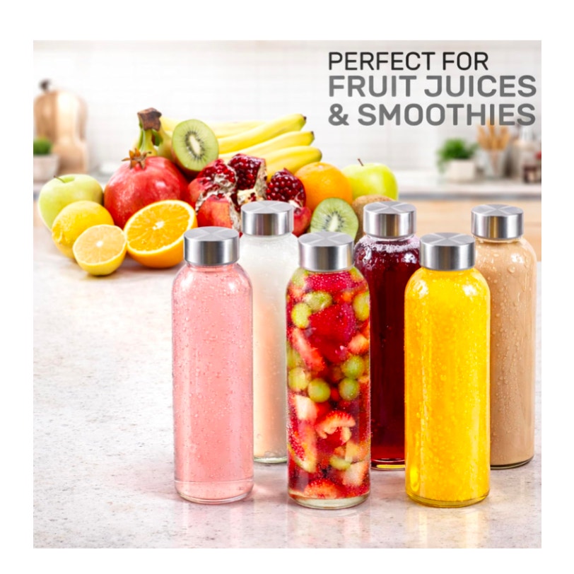 18 Oz Clear Borosilicate Glass Water Bottles With Caps