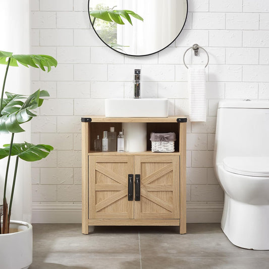 Bathroom Floor Cabinet Vanity Adjustable Shelf Barn Doors Farmhouse Natural Oak
