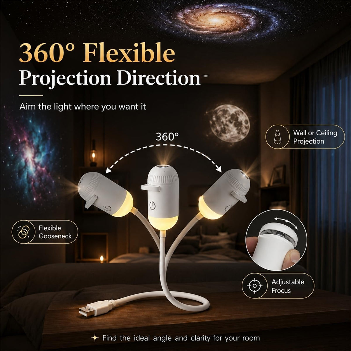 Starry Sky Projection LED Night Light Lamp 3 Interchangeable Theme Films (Model DS-11)