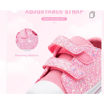 Toddler Little Kids' Pink Glitter Non-Slip Shoes w/ Velcro Closure Size 7