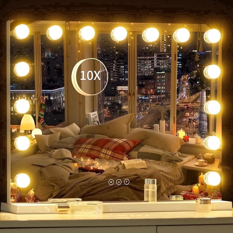 New Hollywood 23"x18" Vanity Mirror w/ Dimmable LED Lights & USB Charging Port
