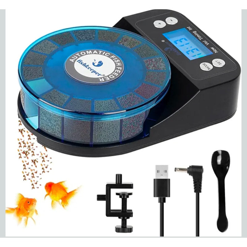 Fishkeeper Automatic Fish Feeder for Aquarium, Rechargeable Auto Dispenser