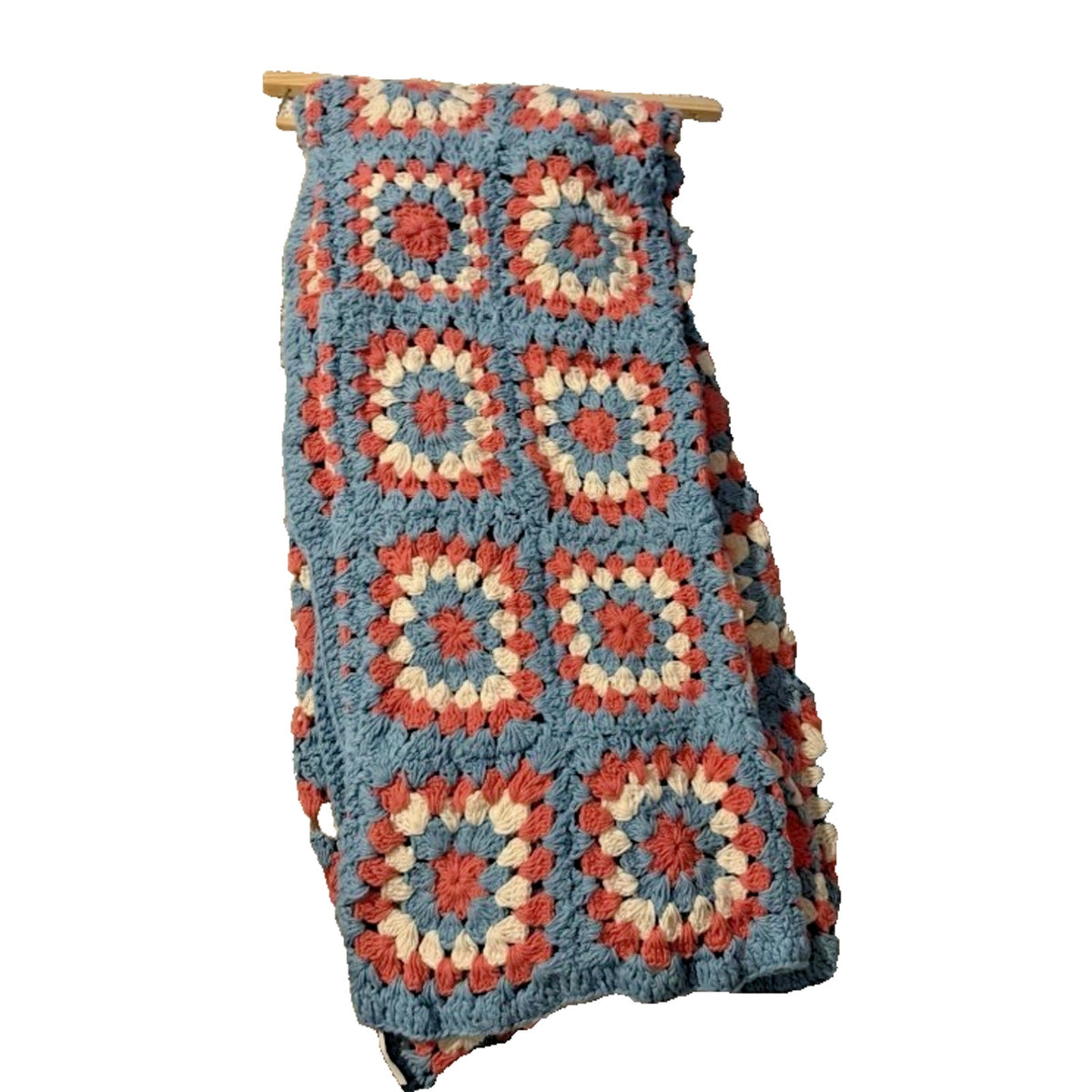 Shabby Chic Hand Crochet Granny Square Decorative Throw Afghan White Pastels NEW