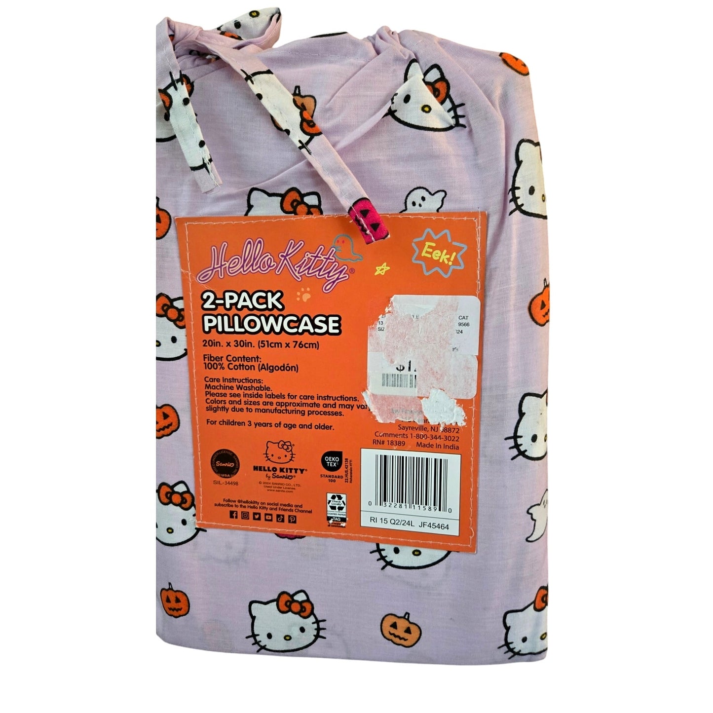 New Sanrio Hello Kitty Halloween Standard 2-Pack Pillowcase Orange Pink Pumpkin
