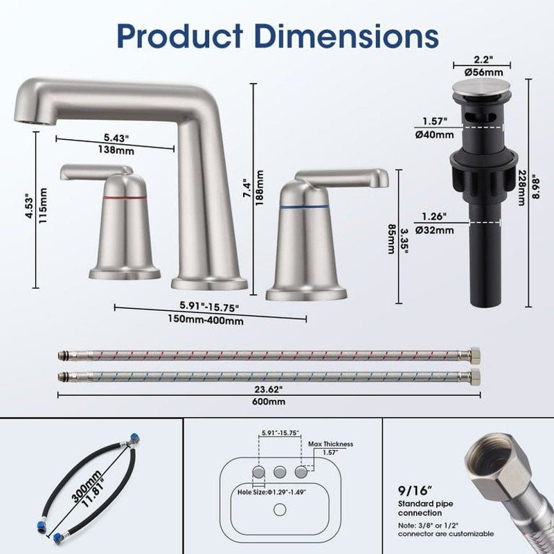 Brushed Nickel Bathroom Faucet 2 Handle Widespread Bathroom Sink