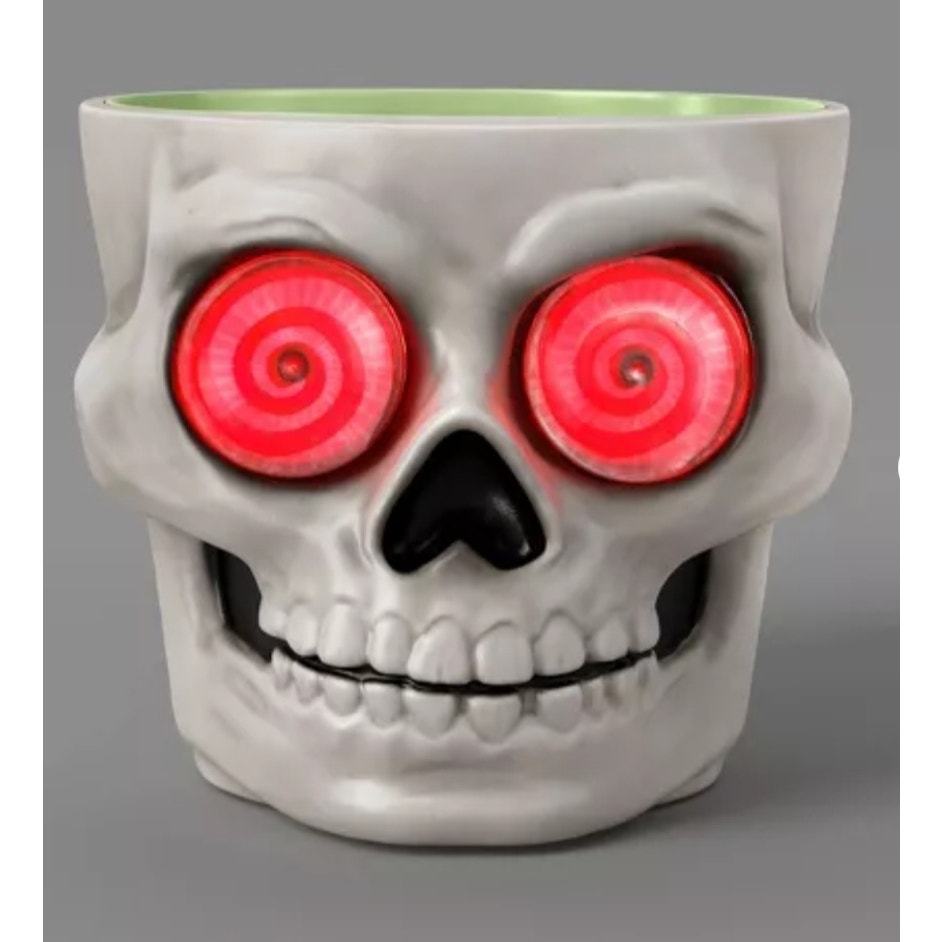 8" Light & Sound Candy Bowl Skull Halloween Decorative White Hyde and EEK!