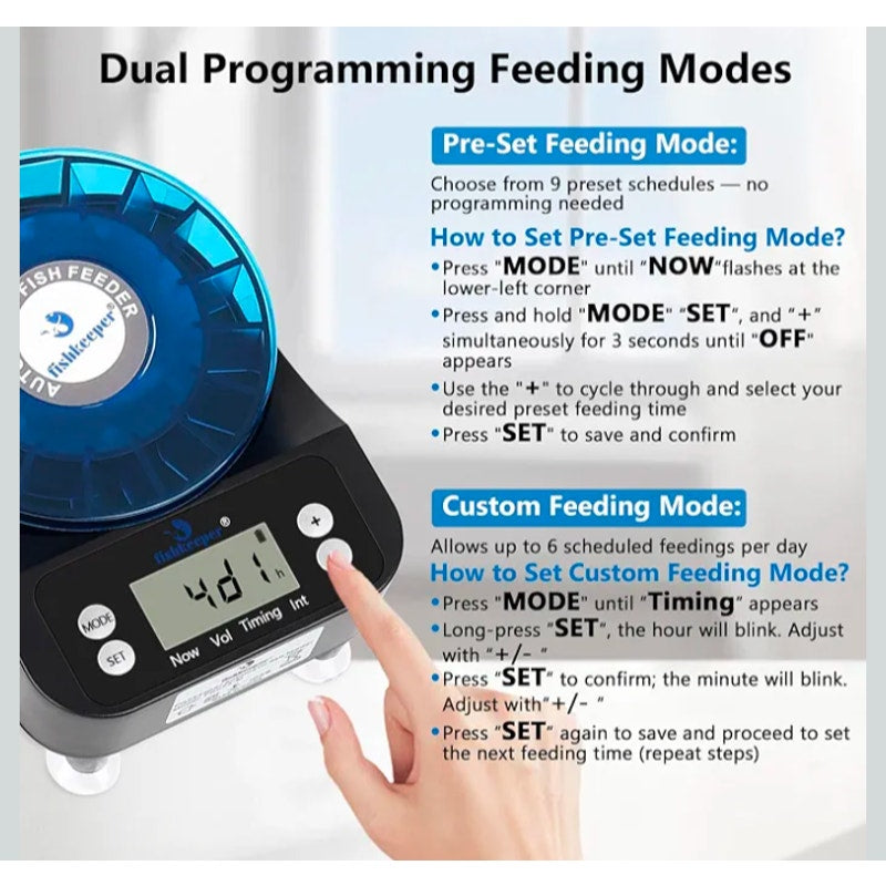 Fishkeeper Automatic Fish Feeder for Aquarium, Rechargeable Auto Dispenser
