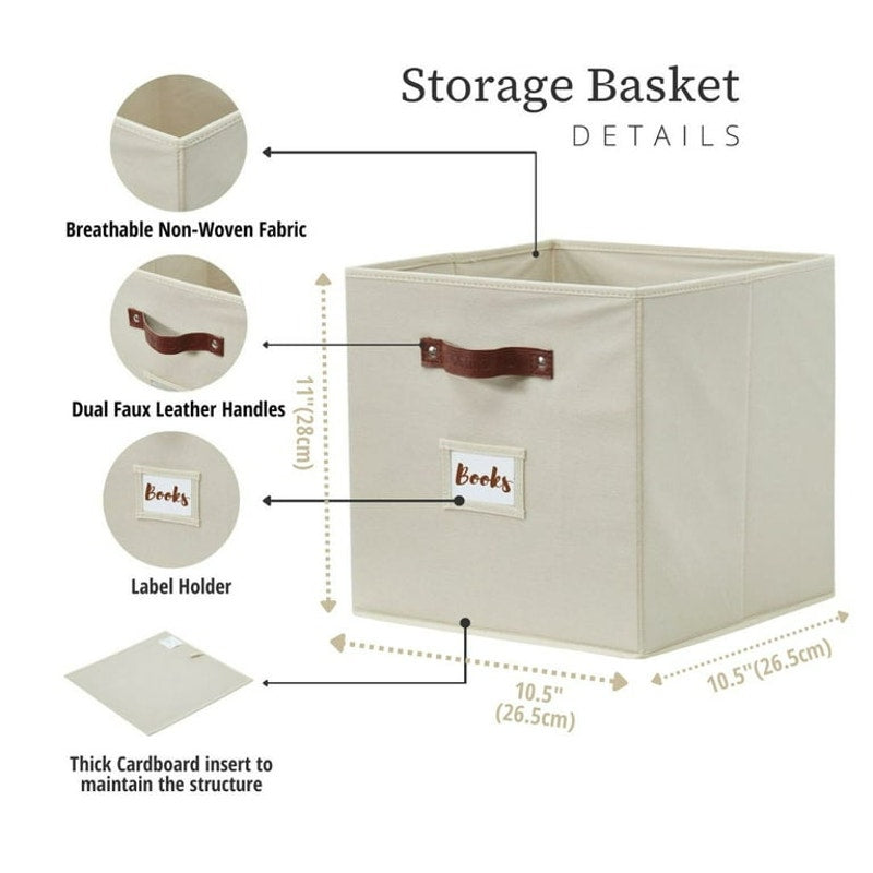 Fabric Storage Bin | Cube Storage Bin | Closet Organizers | Set of 6, Beige