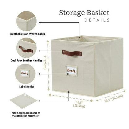 Fabric Storage Bin | Cube Storage Bin | Closet Organizers | Set of 6, Beige