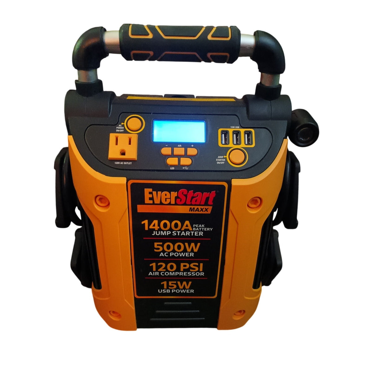 EverStart J5CPDE Jump Starter Power Station 1400 Peak Amp 500w Inverter USB 120 PSI