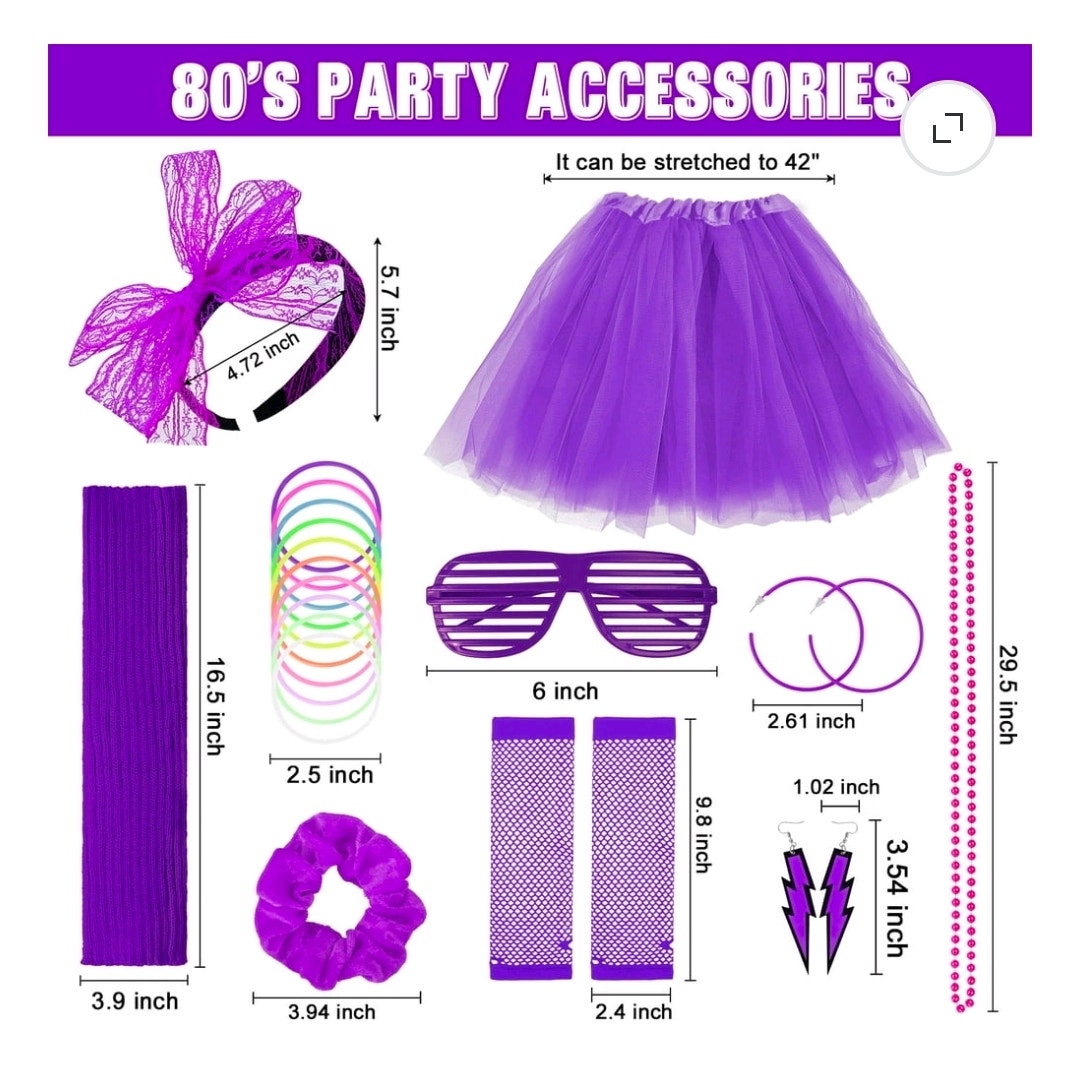 Women's 80s Costume Accessories Set w/ Fishnet Gloves Leg Warmer Tutu Skirt