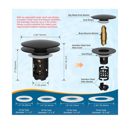 Hibbent 2 Pack Upgraded 3 in 1 Bathroom Sink Drain Strainer
