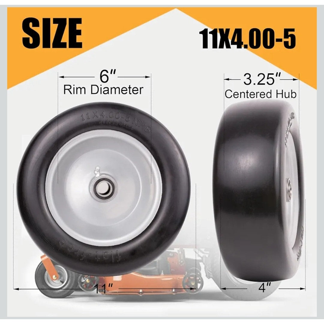 11x4.00-5 Zero Turn Lawn Mower Flat Free Wheels / Tires Set of 2