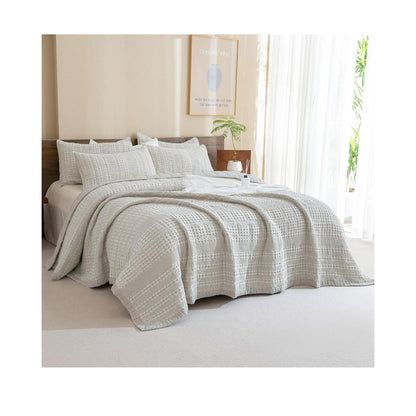 King Size 100% Cotton Khaki Quilt w/ 2 Pillow Shams
