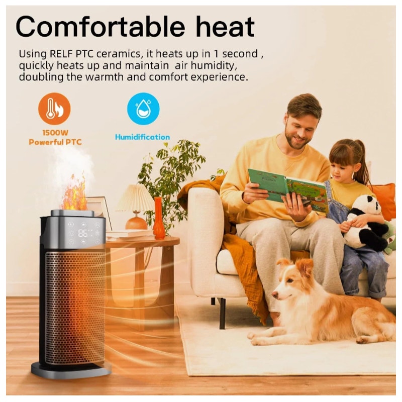 1500W PTC Ceramic Space Heater with Humidifier - 70° Oscillation