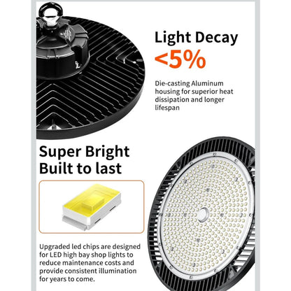 6 Pack LED High Bay Shop Light Brightness 250W 100V-277V IP65 Waterproof 5000K